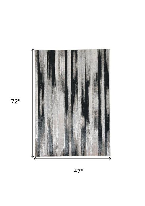 4' X 6' Black Silver and Gray Abstract Power Loom Area Rug